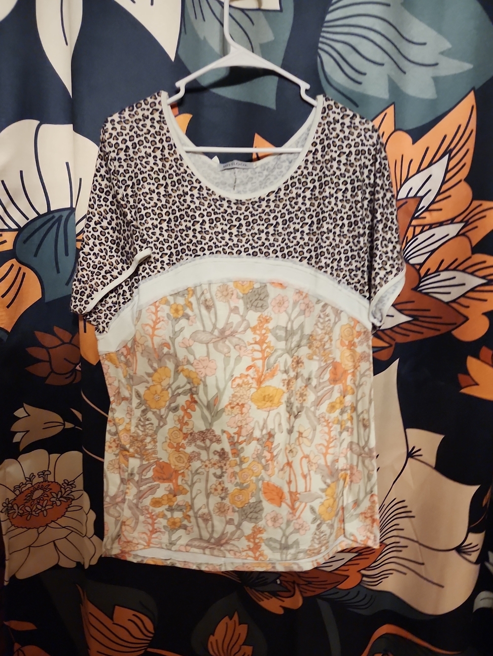 MISSLOOK Mixed-Print Short Sleeve Top in White, Yellow, Orange